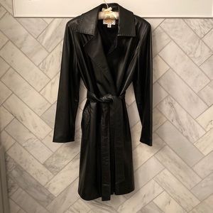 Talbots Black Leather Women’s Trench Coat- Size Medium